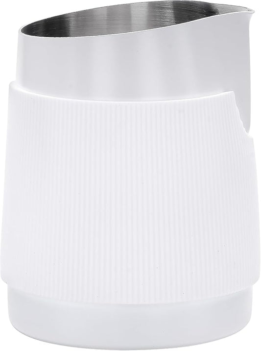 Normcore Handleless Milk Pitcher with Round Spout - Espresso Steaming Pitcher - 18/8 Stainless Steel Milk Frothing Jug - Premium Barista Tools - Non-stick coating White - 15.2 oz (450 ml)