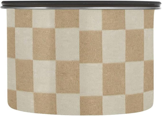 Checkered Beige Coffee Canister 17oz Stainless Steel Airtight Food Storage Container with Lid for Beans/Cereal Preserval