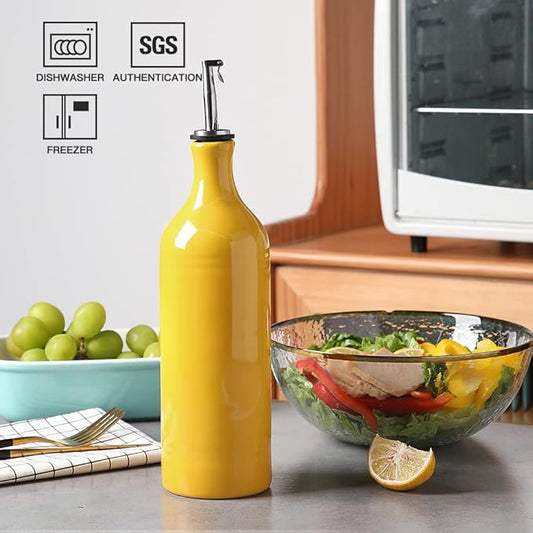 Sweejar Large Ceramic Olive Oil Dispenser Bottle, Opaque Oil Cruet Protects to Reduce Oxidation, Suitable for Storage Vinegar, Soy Sauce & Other Liquids, Pack of 1, 24 Fl Oz(Yellow)