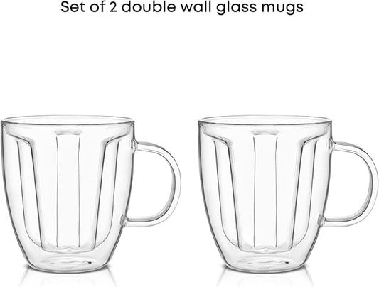JoyJolt Disney Minnie Mouse 3D Double Wall Glass Mugs with Handles, 13oz Glass Coffee Cups Set of 2, Insulated Clear Glasses for Tea or Latte, Disney Glasses