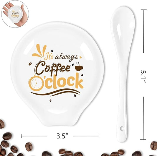 Funny Coffee Quote It's Always Coffee O'clock Ceramic Coffee Spoon Holder-Coffee Spoon Rest -Coffee Station Decor Coffee Bar Accessories-Coffee Lovers Gifts for Women and Men