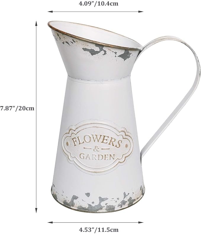 APSOONSELL Rustic Shabby Chic Vase Small Metal Vase Vintage Milk Jug Mini Pitcher Decorative Flower Vase Farmhouse Decor for Home, Kitchen, Bathroom