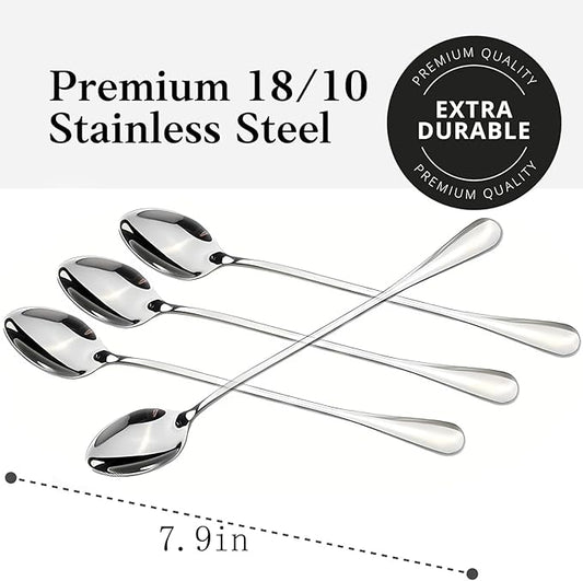 dhrbsx Long-Handled ice Tea Spoon, Cocktail stir Spoons, Stainless Steel Coffee Spoons, ice Cream Scoop Set of 8
