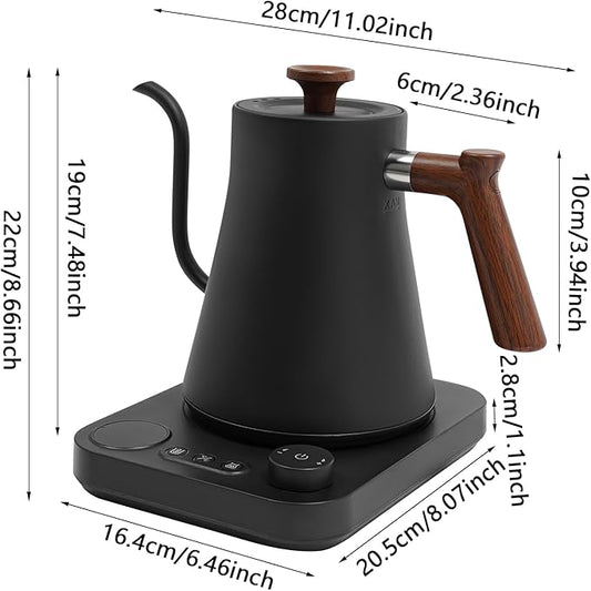 Gooseneck Electric Kettle, ±1℉ Temperature Control, Stainless Steel Inner, Quick Heating, Keep Warm Function & LED Display, for Pour Over Coffee, Brew Tea, Boil Hot Water, 0.9L (Black)