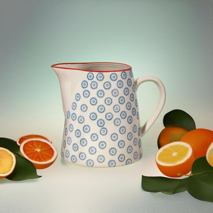 Bloomingville Ceramic Pitcher Emma - Jug for Water, Juice, Milk Dia 4.5'' H 5'', blue, Stoneware, content 24.5 fl oz
