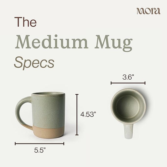 MORA Medium Mugs Set of 4, 16oz Ceramic Pottery Latte Mugs/Coffee Cups - Microwave and Dishwasher Safe - Thyme