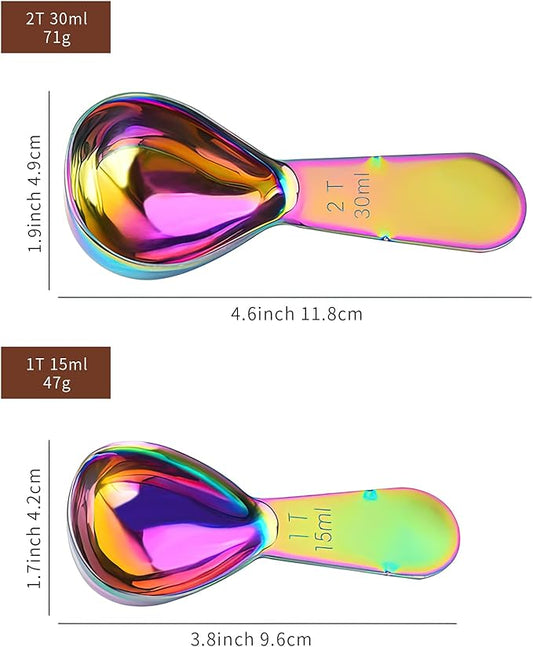 2 Pieces Stainless Steel Coffee Scoops Set(1 Tbsp,2 Tbsp)Durable Coffee Spoons with Ergonomic Handle Measuring Tablespoon for Canisters Tea Sugar Ground Coffee Whole Bean Milk Powder Flour (Colourful)