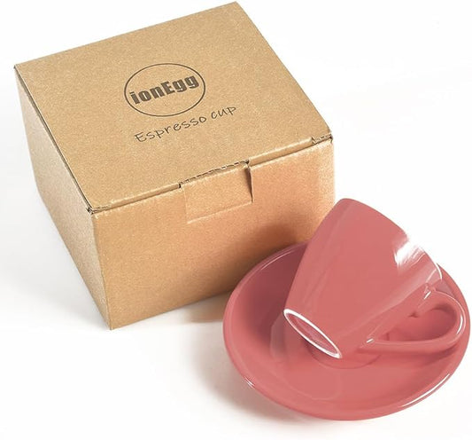 ionEgg Porcelain Espresso Cup with Saucer, Espresso shot Cup, 80ml/2.7Oz, Pink