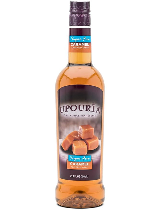 Upouria Sugar-Free Caramel Coffee Syrup Flavoring, 100% Vegan, Gluten-Free, Kosher, Keto, 750 mL Bottle (Pack of 2) with Coffee Syrup Pump
