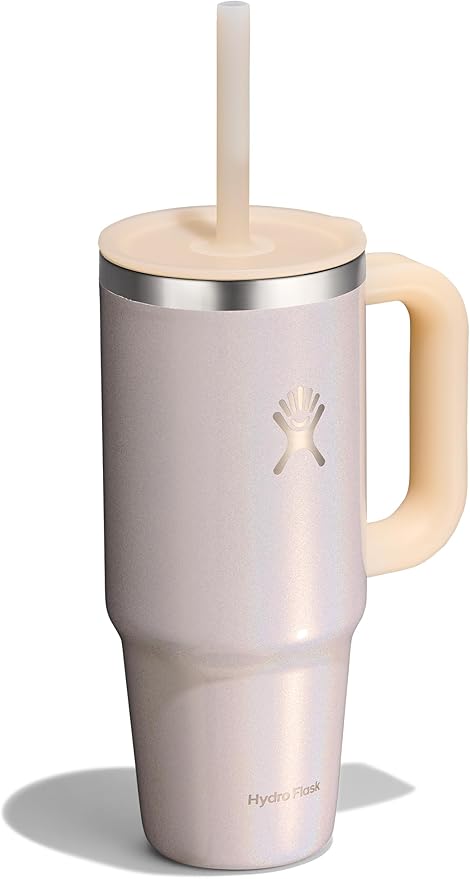Hydro Flask Travel Tumbler with Handle, Lid and Straw - Insulated Stainless Steel in 24 Oz Glimmer Cream