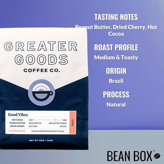 Good Vibes - Brazil - Roasted by Greater Goods Coffee Co. - Freshly Ground Coffee - 2 Pound Bag