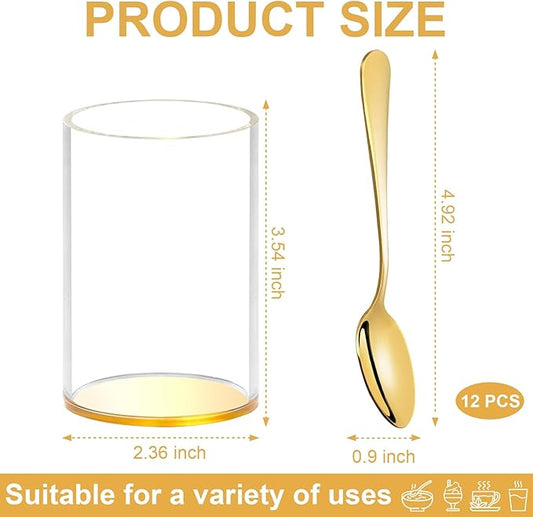 12 Pcs Gold Coffee Spoons with Holder 4.92 Inch Demitasse Espresso Spoons Mini Coffee Spoons Gold Tiny Dessert Spoons Small Tea Spoon Stainless Steel Acrylic Cylinder Holder for Party Coffee Bar Home
