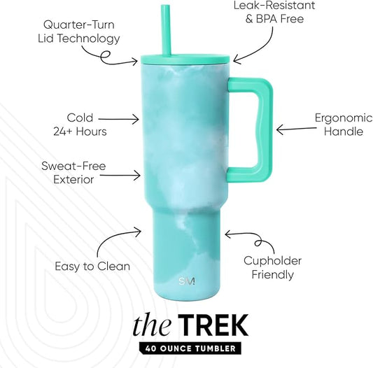 Simple Modern 40 oz Trek Tumbler with Handle and Straw Lid | Cup Holder Friendly Insulated Stainless Steel Travel Mug | Ocean Tide