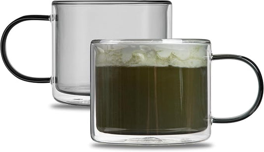 Restaurantware Coffee Cups 12 Pack of 11 oz Double Wall Glass Insulated Coffee Cup Borosilicate Mug Thermal Shock Resistant Handle Modern Design