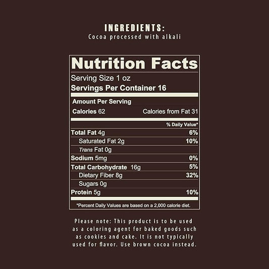 Black Cocoa Powder for Baking (1 lb) – Dutch Processed Dark Cocoa Powder, Alkalized, Unsweetened Chocolate Flavor | Natural Food Coloring Substitute | Vegan, Gluten & Sugar-Free, Keto Friendly