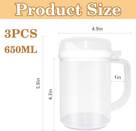 3Pcs Child Safe Easy Pour Mini Pitchers for Early Learning,Clear Plastic with Lid & Handle,Ideal for Water,Milk & Juice in Classroom,Nursery & Home(22 Oz)