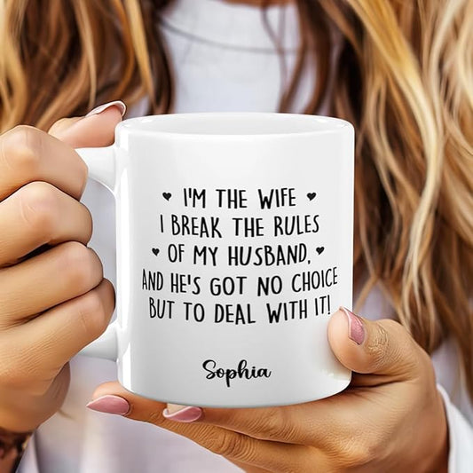 Joymade Personalized Ceramic Coffee Mug, Funny Custom Mug for Bestie, Friends, Couple, Coworker, Snowman Lovers (My Wife Is The Rules)