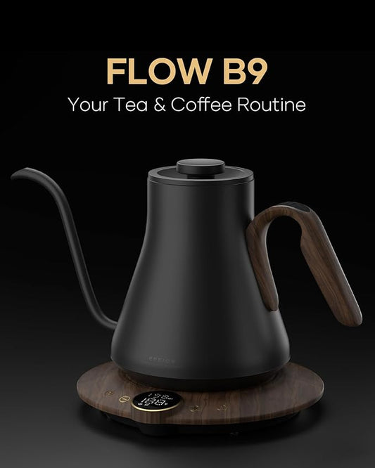 Cocinare Barista Collection Gooseneck Electric Kettle, ±1℉ Precise Temperature Control for Pour-Over Coffee & Tea, Quick Heating 1500W, Stainless Steel Interior, 0.9L (Obsidian Black)