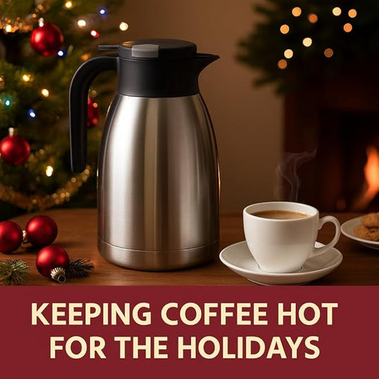 Heritage66 2L Thermal Coffee Carafe with Cleaning Brush – Triple-Wall Vacuum Insulated Stainless Steel Dispenser, 12h Hot / 24h Cold, Wide-Mouth Coffee & Tea Server