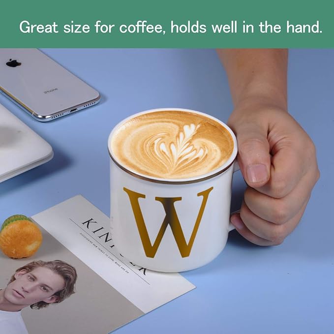 Miicol Ceramic Coffee Mug 16 oz, Monogram Coffee Cup, Golden Initial Tea Mug, Personalized Tea Cup, Unique Gift, Large Mug for Home, Office, Letter W