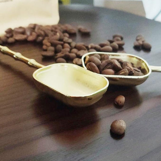Measuring Spoons with Long Handle, Coffee Scoop, Tablespoon and Teaspoon Scoops Set of 4, Gold Art Style, For Grounds Coffee, Loose Tea, Spices, Dry Ingredients