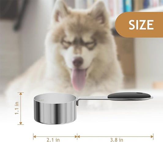 LEIFENY 2PCS 1/4CUP(59ml) Dog Cat Food Scoop, Stainless Steel Measuring Cup, Metal Pet Scooper with Inner Precision Scale Measurement