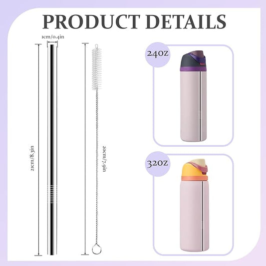 Metal Replacement Straws for Owala Water Bottle 24 oz 32 oz,with 2 Cleaning Brush,Reusable Stainless Steel Straw Accessories-4Pcs