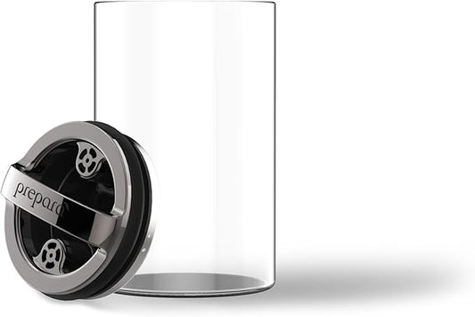 Best PREMIUM Airtight Storage Container for Coffee Beans, Tea and Dry Goods - EVAK - Innovation that Works by Prepara, Glass and Stainless, Compact Dark Chrome Handle, Medium
