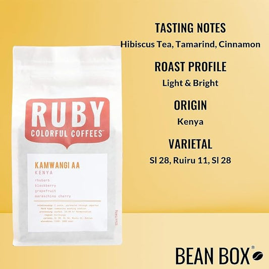 Kenya Kiambu Kamwangi AA - Roasted by Ruby Coffee Roasters - Whole Bean Coffee - 8 Ounce Bag