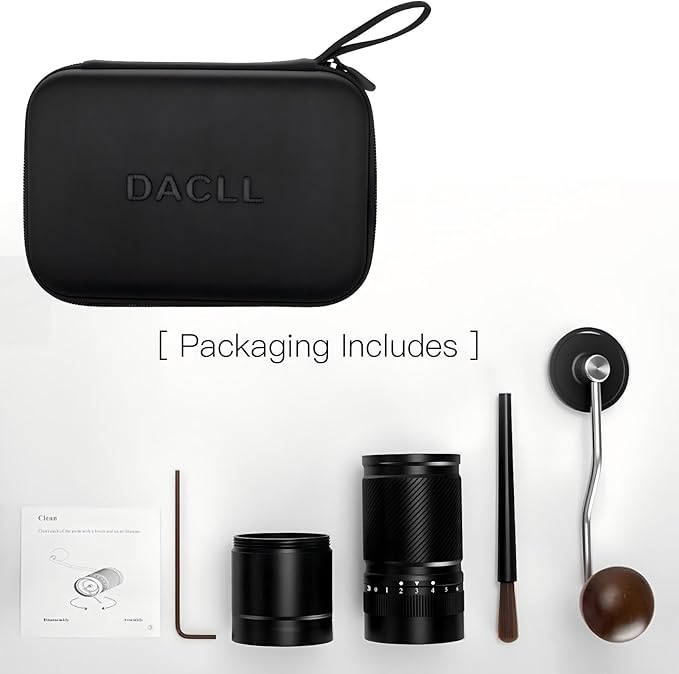 DACLL Manual Coffee Grinder with Numerical External Adjustable Setting, Capacity 30g with CNC Stainless Steel Conical Burr (black)