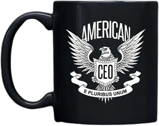 THE CEO Stylish Coffee Mug for Coffee Lovers - Premium Boss Mug with Gloss Finish - Premium Ceramic, Microwave Safe, 11oz Gift Mugs - American CEO Patriotic Eagle (Black)