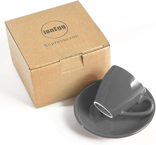 ionEgg Porcelain Espresso Cup with Saucer, Espresso shot Cup, 80ml/2.7Oz, Grey