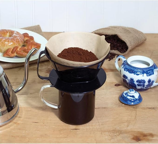 Fino Pour-Over Coffee Brewing Filter Cone, Number 4-Size, Black, Brews 8 to 12-Cups, Set of 1
