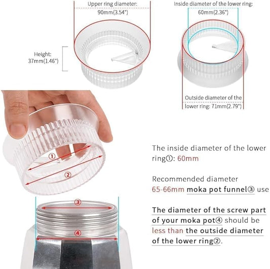 watchget Moka Pot Dosing Funnel, Stovetop Espresso Coffee Maker Distribution Tool Italian Coffee Maker Dosing Ring For Moka Express 6 Cups, Transparent