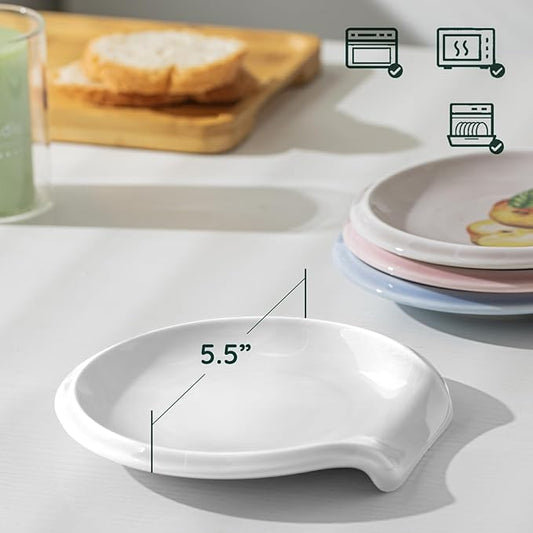 HOMBENE Spoon Rest for Stove Top, 5.5 Inches Kitchen Spoon Holder, Ceramic Spoon Rest Stove Top, Kitchen, Coffee, Set for 1, White