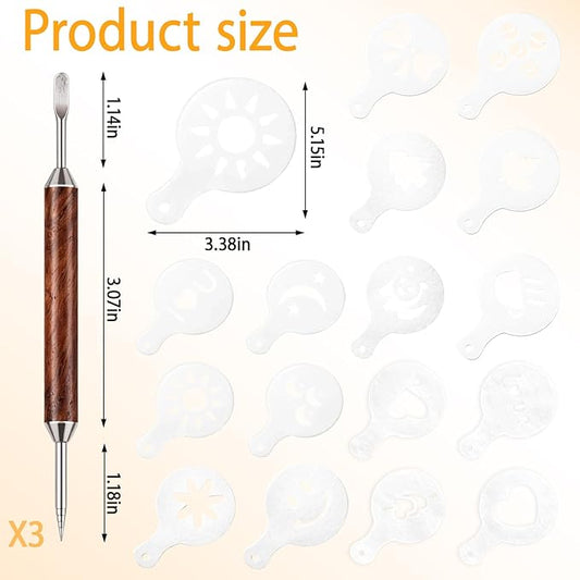4-Piece Latte Art Pen, Coffee Art Tools Set, Includes Latte Stencil for Professional Baristas and Home Use