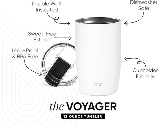 Simple Modern Travel Coffee Mug Tumbler with Flip Lid | Reusable Insulated Stainless Steel Cold Brew Iced Coffee Cup Thermos | Gifts for Women Men Him Her | Voyager Collection | 12oz | Winter White