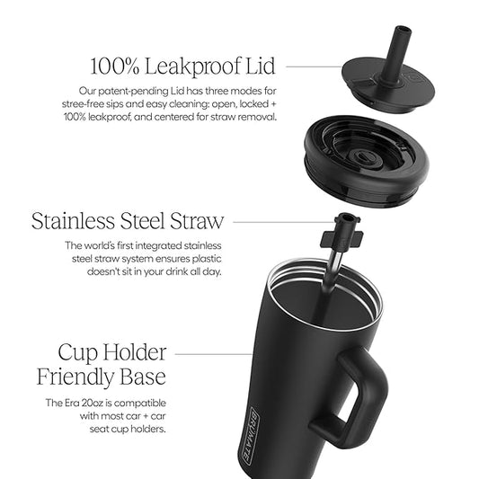 BrüMate Era 20 oz Tumbler with Handle and Straw | 100% Leakproof Insulated Tumbler with Lid and Straw | Made of Stainless Steel | Cup Holder Friendly Base | 20oz (Violet Crush)