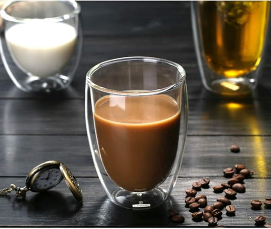 Asng Glass Coffee Mugs, Double Wall Insulated Thermal Cups Drinking Glasses For Tea/Coffee/Latte/Cappucino/Cafe/Milk (350ML/12oz)