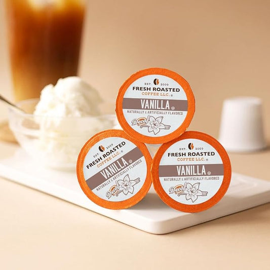 Fresh Roasted Coffee, Decaf French Vanilla, Flavored Coffee Pods, 72 Count