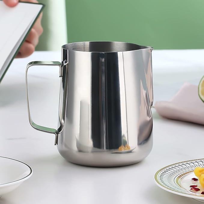 Milk Frothing Pitcher 21oz - 620ml, Kyraton Stainless Steel Espresso Steaming Pitchers with Decorating Pen,Milk Coffee Frother Cups Cappuccino Latte Art Barista Steam Pitchers Milk Jug Cup (Silver)
