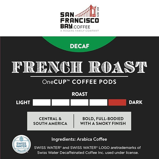 San Francisco Bay Compostable Coffee Pods - DECAF French Roast (36 Ct) K Cup Compatible including Keurig 2.0, Dark Roast, Swiss Water Processed