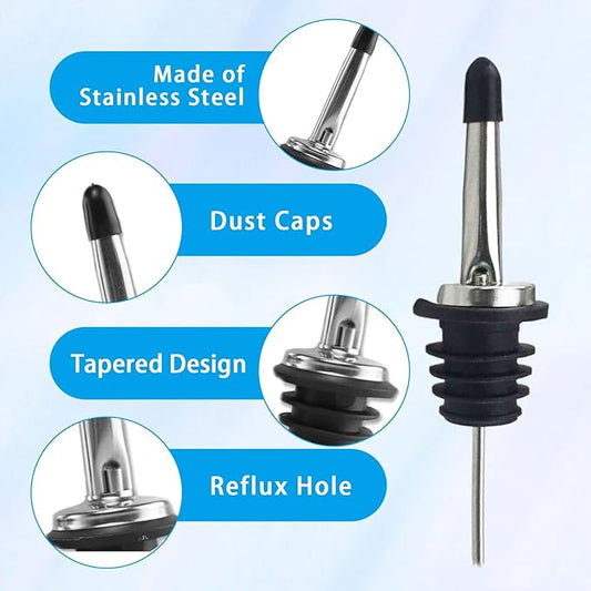 LEGERM Liquor Pour Spouts with Dust Caps - Speed Pourer Nozzles for Alcohol & Liquor Bottles | Pro Bar & Home Use Bartender Accessories with Leak-Proof & Rustproof Toppers