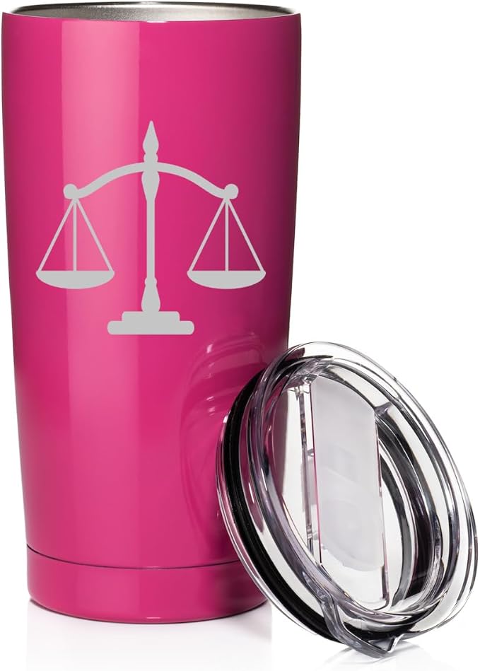 Smooth Body Tumbler Stainless Steel Vacuum Insulated Travel Mug Cup Gift Scales of Justice Lawyer Paralegal Judge (Hot Pink, 20 oz)