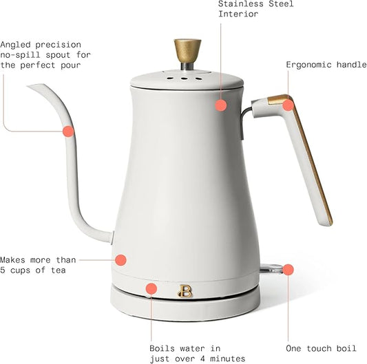 1-Liter Electric Gooseneck Kettle, 1200W Fast Heating Pour Over Coffee and Tea Kettle with Precise Spout (White Icing)