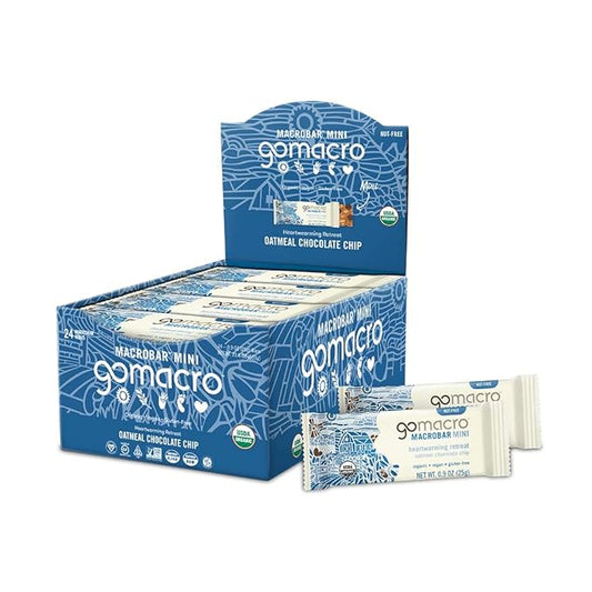 GoMacro MacroBar Mini Organic Vegan Snack Bars - Oatmeal Chocolate Chip (24 Count) and GoMacro MacroBar Organic Vegan Protein Bars - Peanut Butter Chocolate Chip (12 Count)