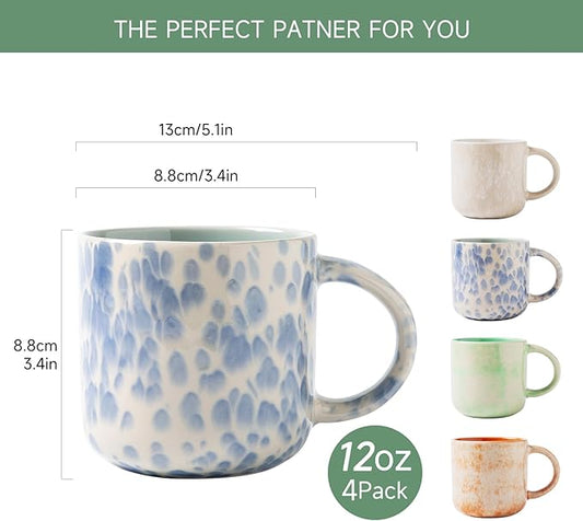 MONITO 12 OZ Coffee Mugs Set of 4, Modern Ceramic Coffee Mugs Set with handle for Tea/Latte/Cappuccino/Milk/Cocoa.