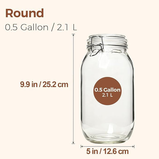 ComSaf Large Glass Jars with Airtight Lid Half Gallon, 64 OZ Mason Jars Set of 3, Glass Canisters with Airtight Lids, 0.5 Gallon Canning Jar with Seal Wire Clip Fastening for Kitchen, Pickle