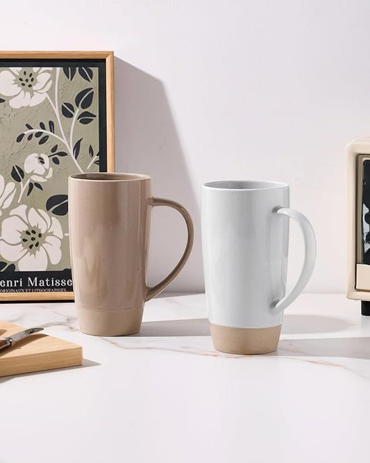 famiware Milkyway Coffee Mugs, 20oz Large Coffee Mug, Ceramic Mug Set of 2 with Lid, Cup Set with Handle for Latte, Tea, Cocoa, Milk, Home & Office, Cinnamon Brown and Light Gray