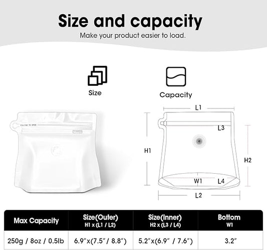 8oz 1/2 lb 60pcs Coffee Bags with Valve,Vented Coffee Bag Barrier Bag Store Bags Coffee Packaging Storage Pouches Stand-up Bag for Food Diamond Shaped Need to Use Heat Sealing Machine (White)
